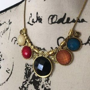 - Statement Necklace Gold Tone Multi Color Circles